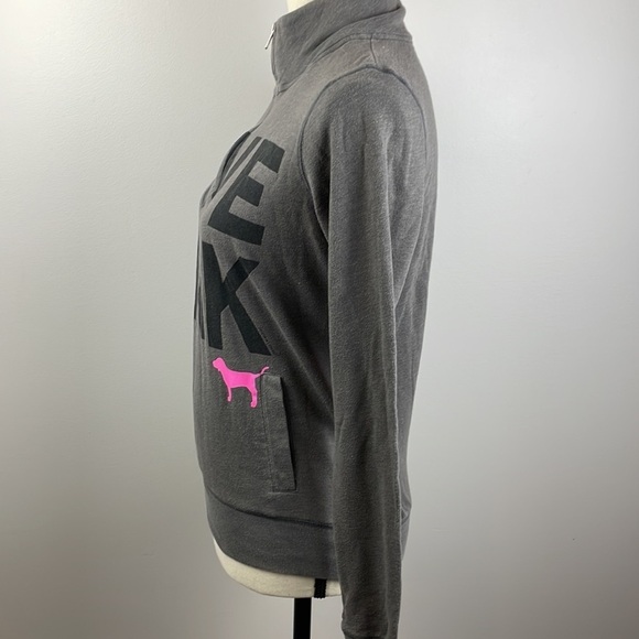 PINK 3/4 Zip Pullover Shirt SZ XS Love Pink on front Pockets Gray Black Letters - Picture 7 of 11